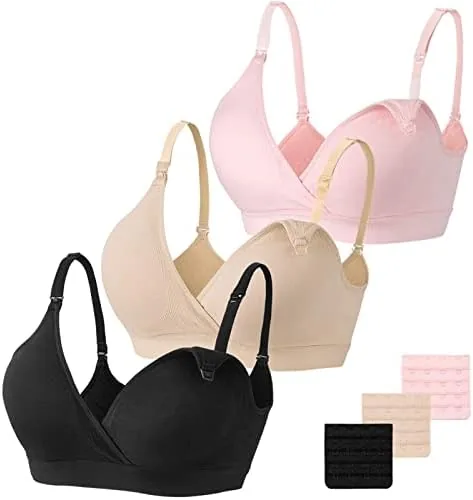 vinfact 3 pack nursing bras for breastfeeding seamless v neck maternity bra women pregnancy breastfeeding bra xlblacknudepink