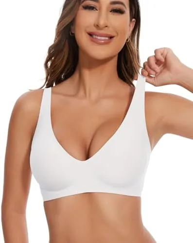 vinfact deep v bras for women no underwire buttery soft wireless bras light lift soft seamless bralettes whitexl