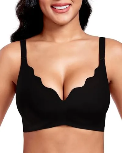 vinfact plunge jelly bras for women no underwire wireless lift v bra full coverage seamless t shirt everyday sleep bra black xxl