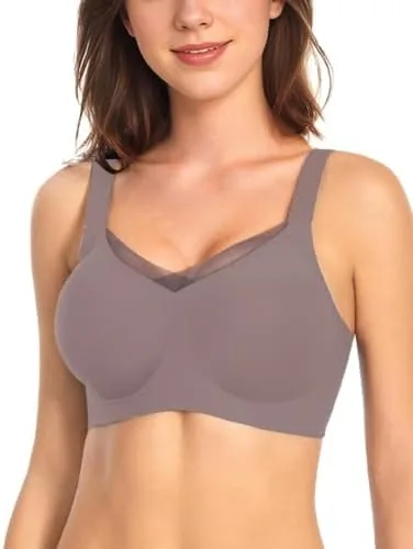 vinfact womens v lace wireless seamless bras no underwire comfort push up bras supportive full coverage bralettes t shirt bra grey m